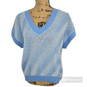 Vintage Blue Knit V-neck Slouchy Sweater Top